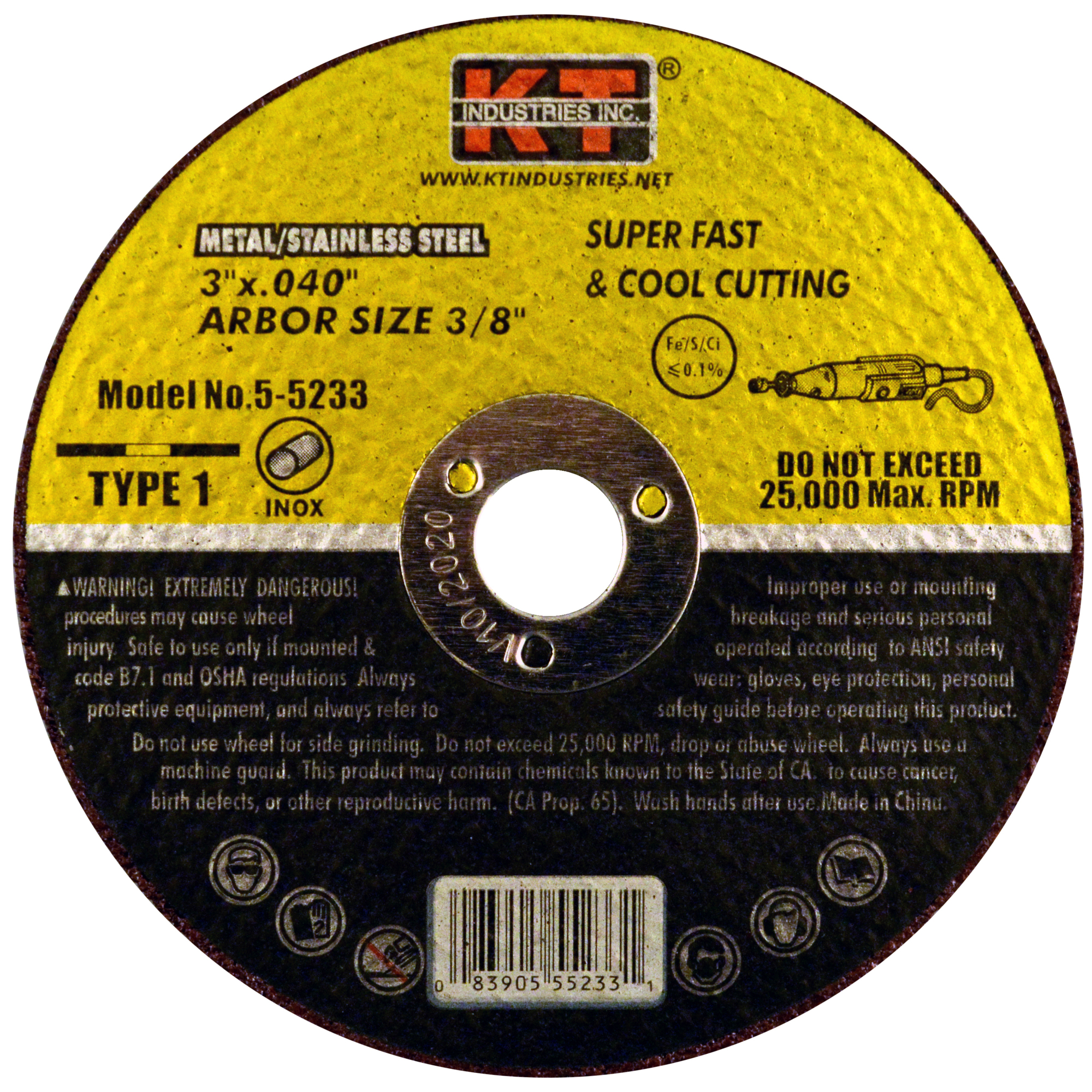 K-T Industries Steel/Stainless Steel Cut-Off Wheels — 3in. x 3/8in. x 0.040in., Resin Bonded, Pack of 10, Model# 5-5233